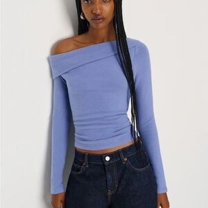 Reformation Elio Blue Off-Shoulder Top